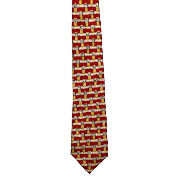 Vintage Mark Cross New York Gold Buckle Locks Silk Mens Neck Tie Red Gold - Picture 2 of 7